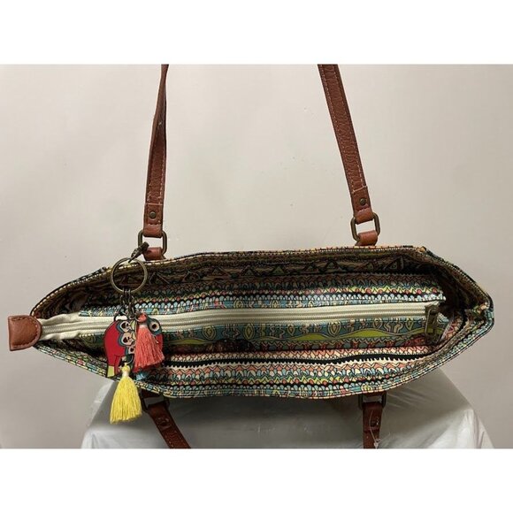 Sakroots Coated Canvas Shoulder Metro Tote Handbag (One Size, Aqua One World) - Picture 8 of 9